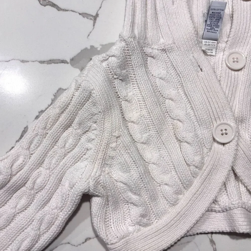 GAP | Girls Ribbed Cream Knit Cropped Button Sweater Size 4/5 XS